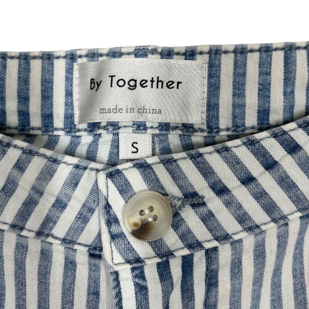 By Together Blue Striped Bell Bottom Jeans Small New High Waisted Boho Flare - Picture 4 of 6
